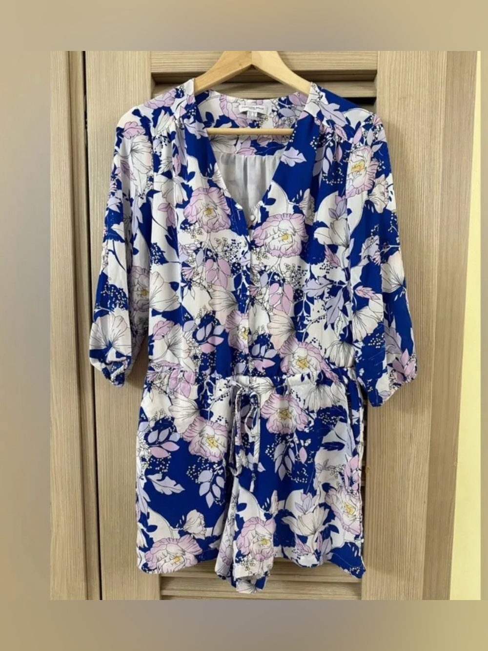Carolina Belle Blue Floral Dress with Pink & White Blooms S/M